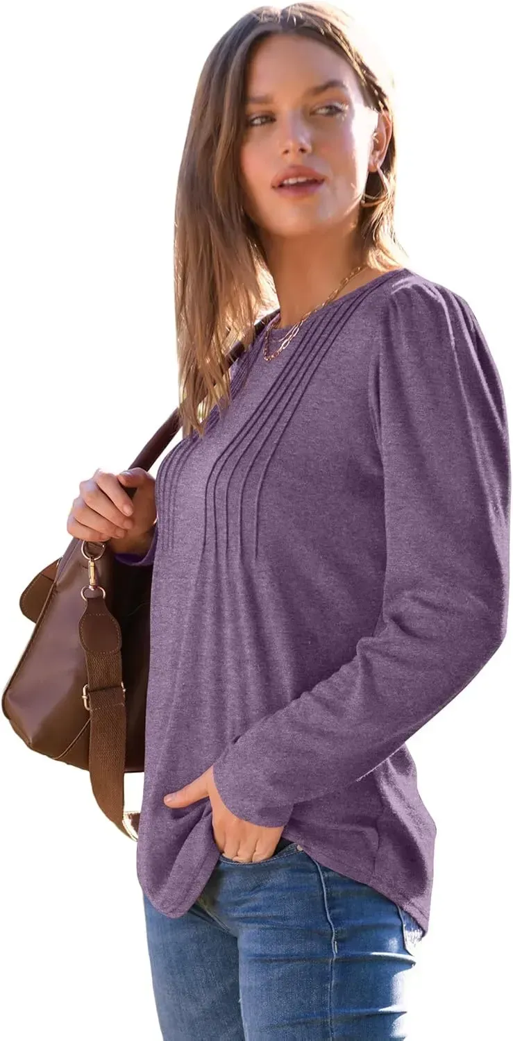 WIHOLL Blouses for Womens Dressy Casual 2024 Fall Tops Long Sleeve Shirts Loose Fit Tunics