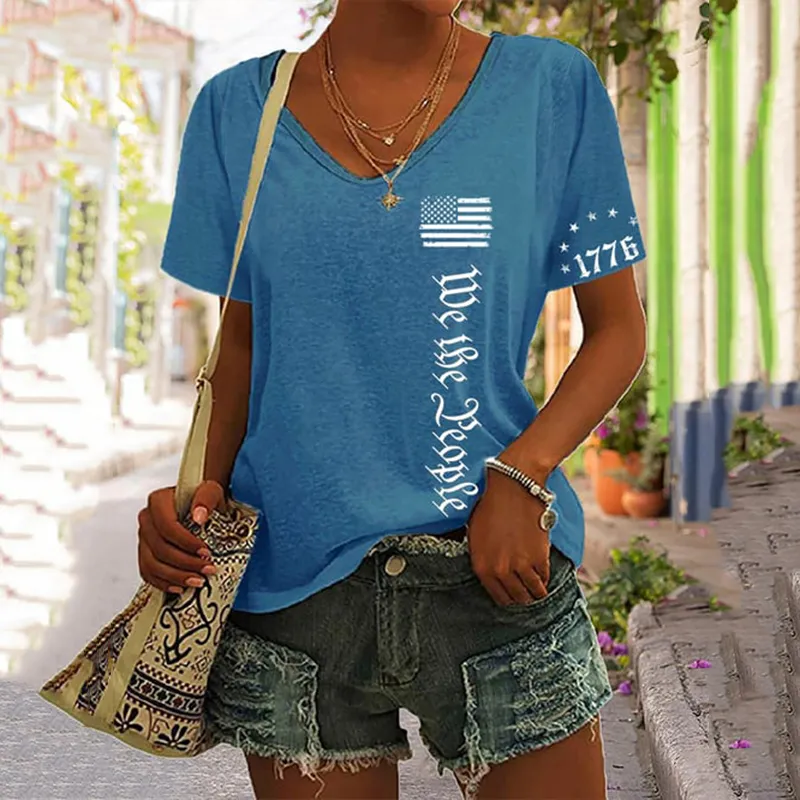 Women's We The People Independence Day Printed V-Neck T-Shirt