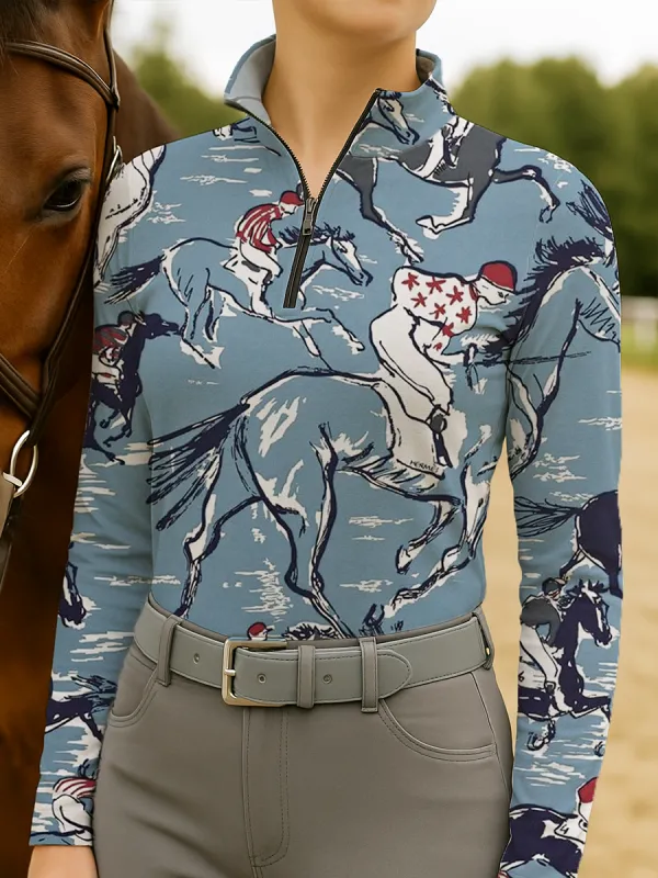 Women's Equestrian Horses Design Long Sleeve Casual Shirt