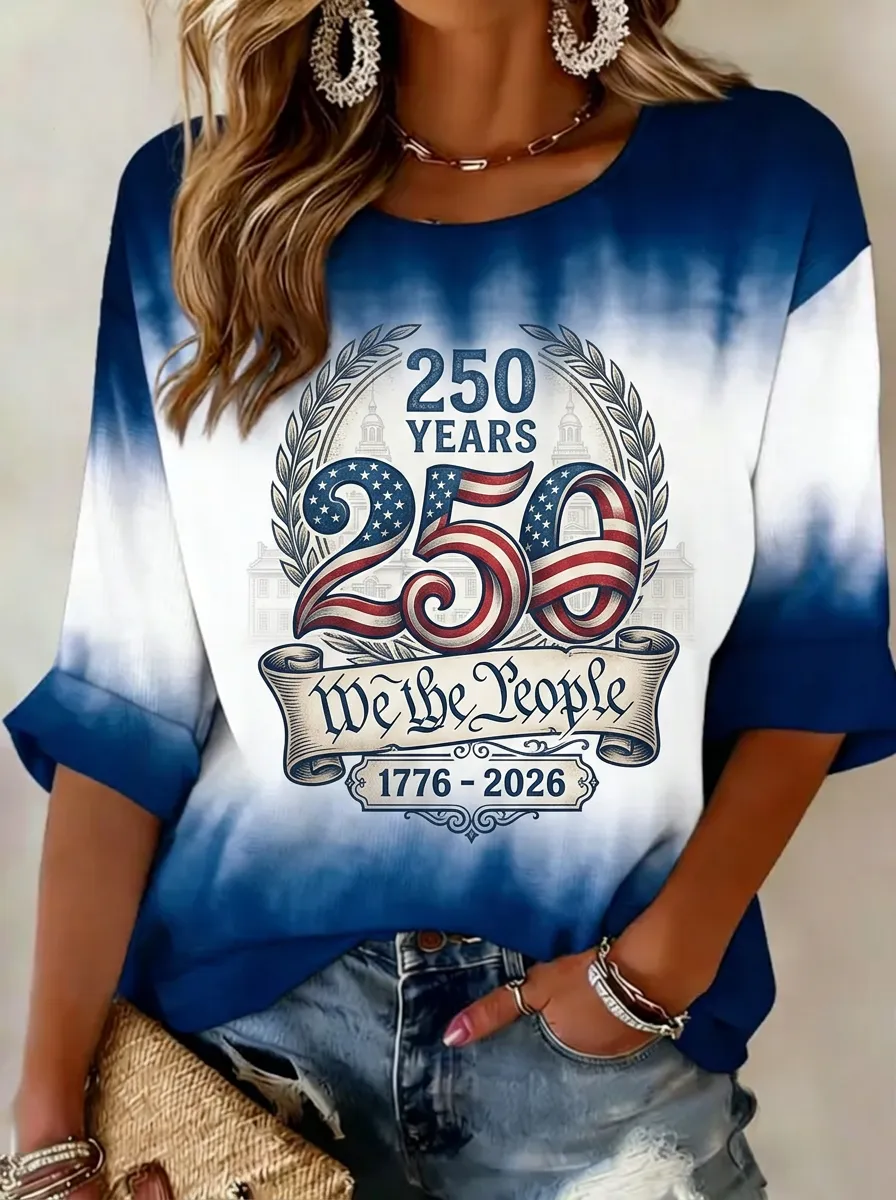 Women's USA 250th Anniversary We The People Flag Printed T-shirt