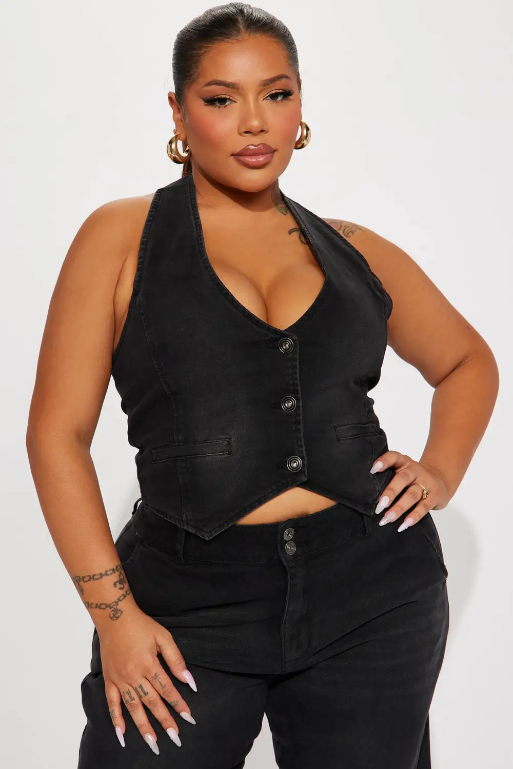 No Competition Denim Halter Top - Black Wash