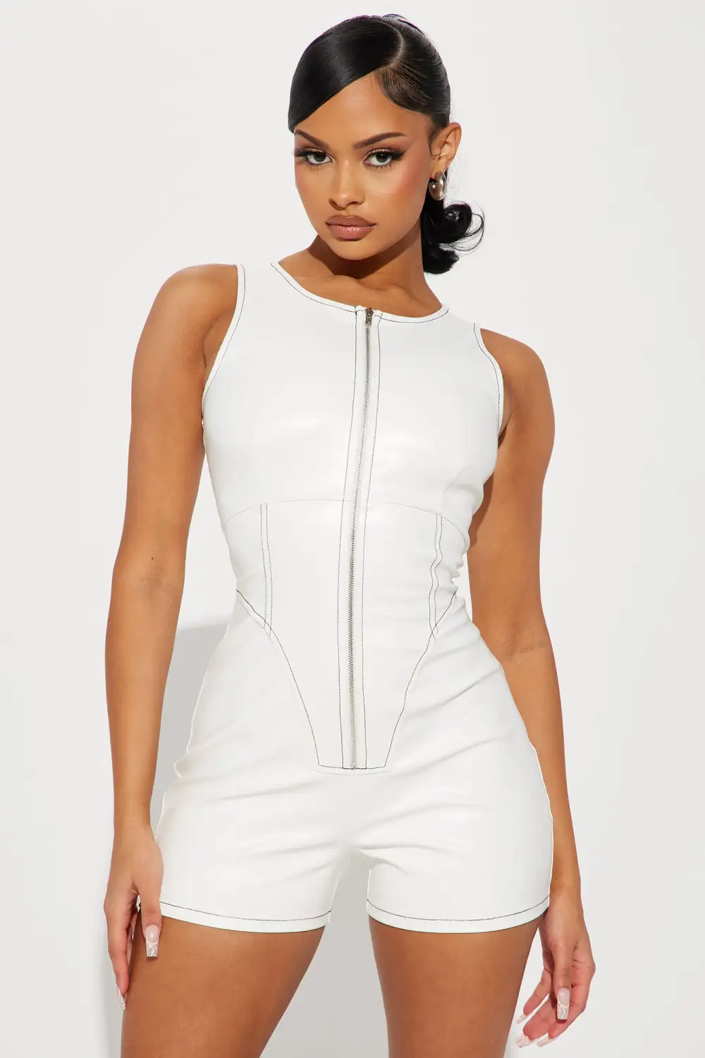 Weekend Flirt Faux Leather Romper - White