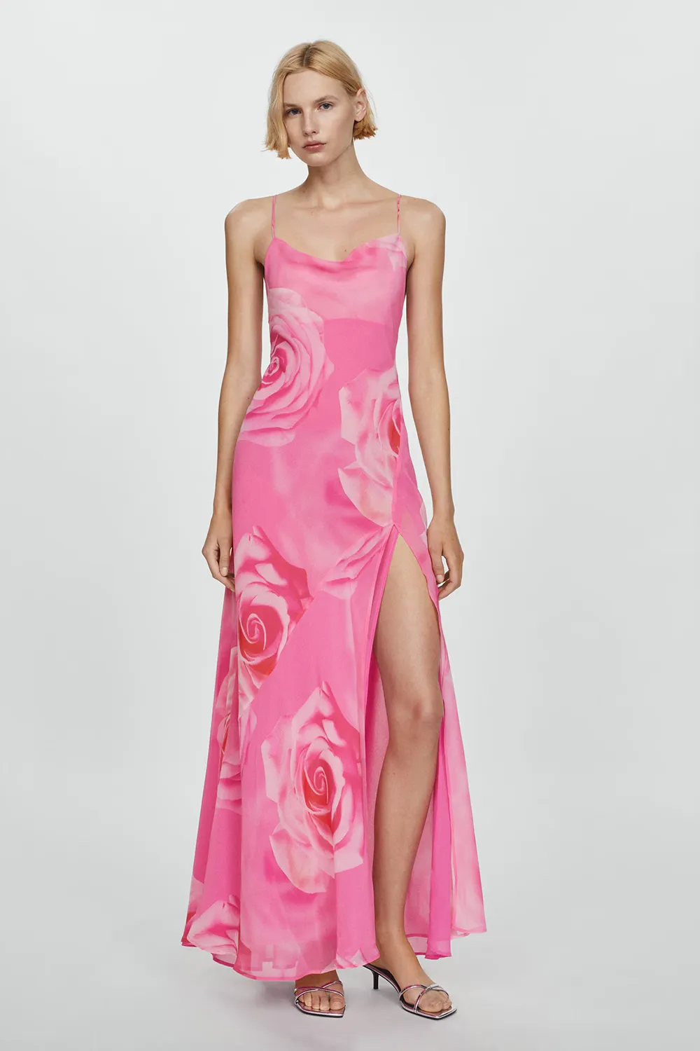 slit floral dress- Pink