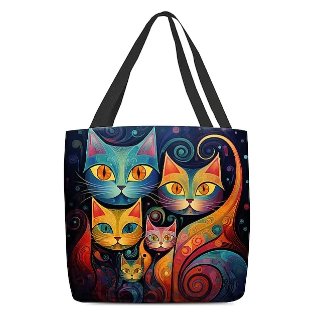 Women's Tote Shoulder Bag Canvas Tote Bag Oxford Cloth Shopping Holiday Print Large Capacity Foldable Lightweight Cat 3D Cat A Cat B Cat C
