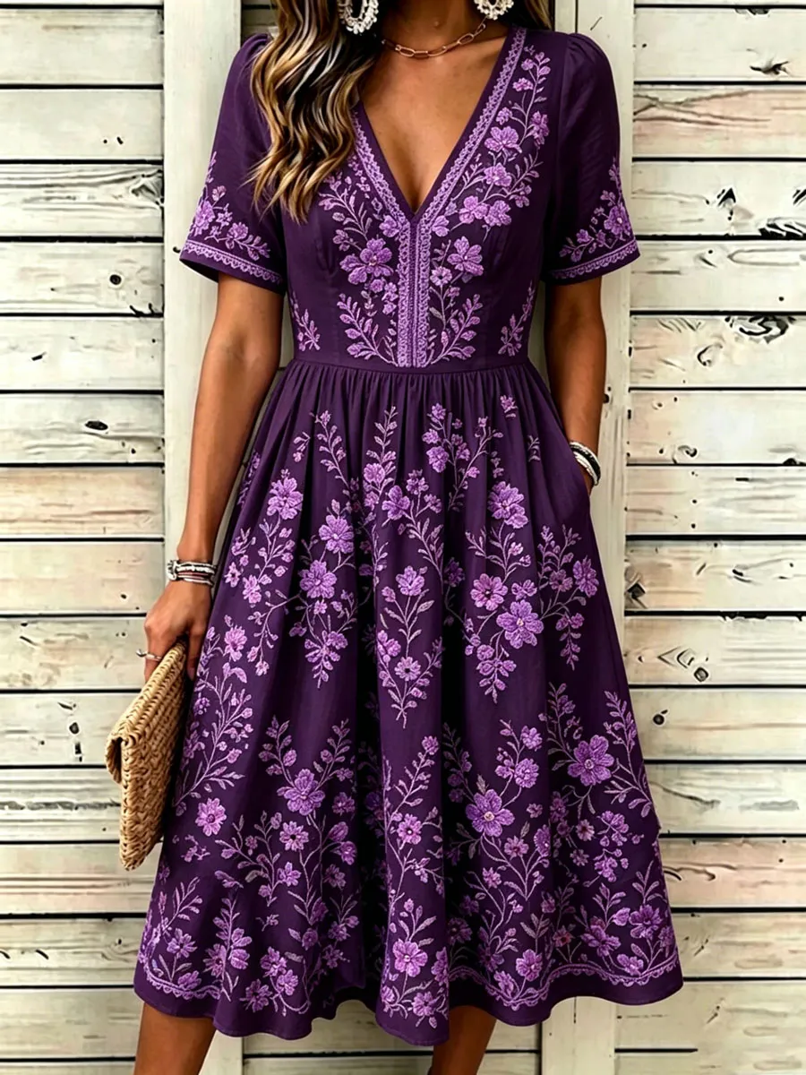 Floral Design Women's Linen Maxi Dress