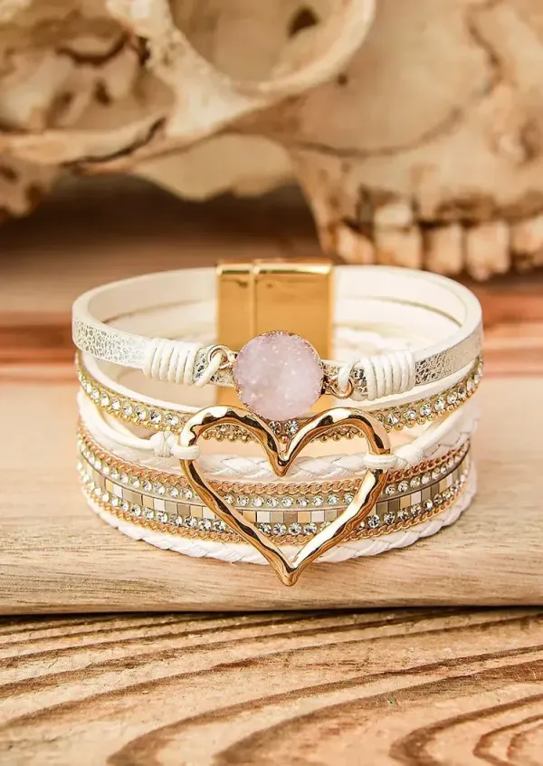 Heart Rhinestone Leather Bracelet