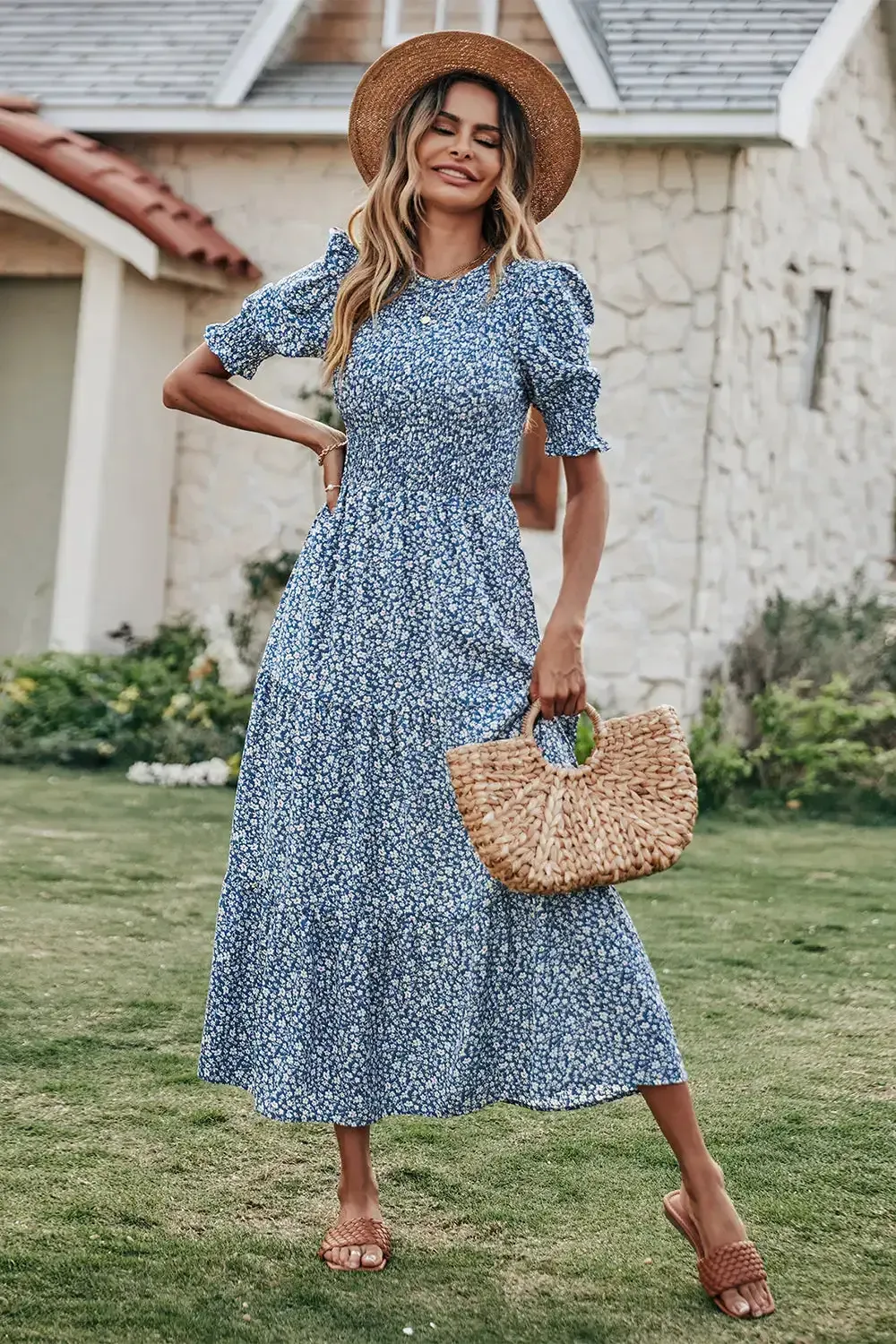 Summer Ruffle Bohemian Tiered Smocked Maxi Dress