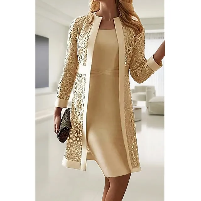 Women's Lace Dress Dress Set Midi Dress Purple Pink Yellow Light Blue Gray Long Sleeve Pure Color Lace Hollow Out Spring Fall Crew Neck Elegant Party Spring Dress