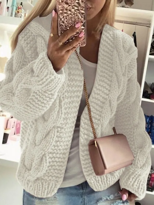 Women's Cardigan Knitted Solid Color Basic Casual Chunky Long Sleeve Loose Sweater Cardigans Hooded Open Front Fall Winter Wine Dusty Rose Gray