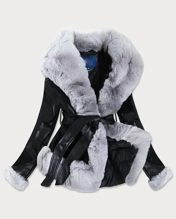 Black fur jacket Leather