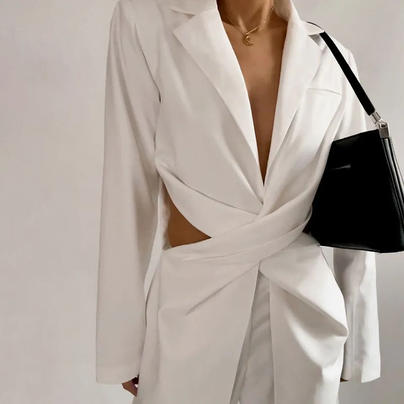 Fashionable Lapel Sexy Hollow Out Temperament Set Jacket