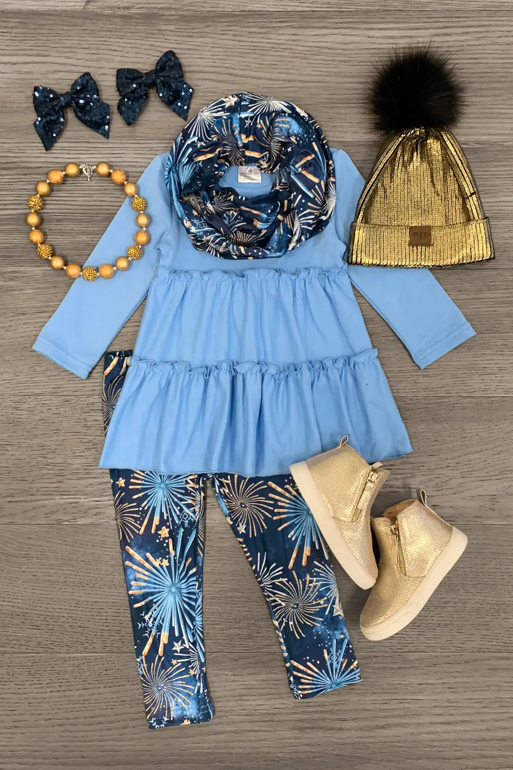 Blue & Gold Fireworks Scarf Set