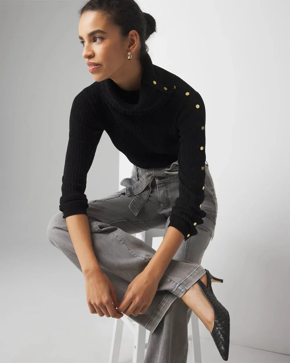 Petite Chenille Button Sleeve Pullover