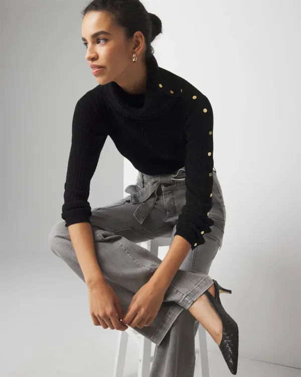 Petite Chenille Button Sleeve Pullover