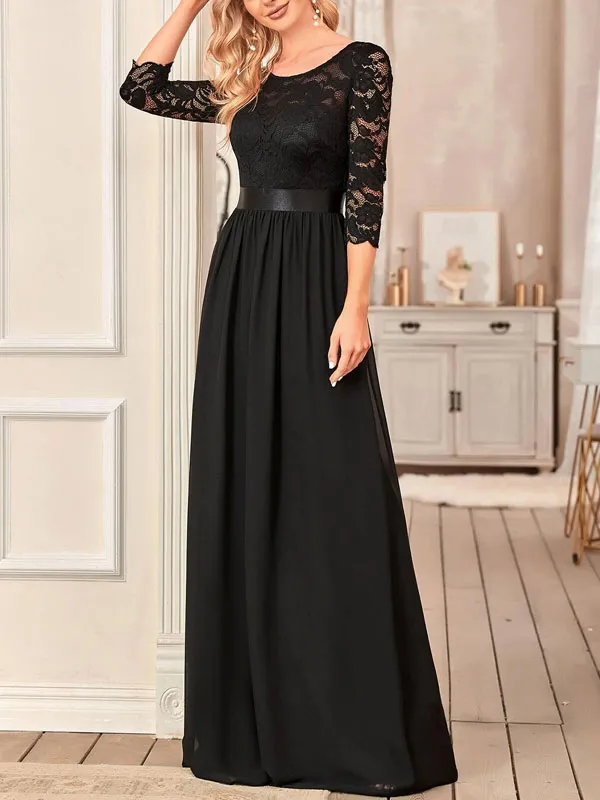V-back Lace Bodice Chiffon Bridesmaid Dress