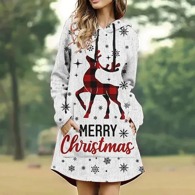 Reindeer letter Masquerade Hoodie Pullover Women's Christmas Christmas Carnival Masquerade Adults' Christmas New Year Eve Polyester Top