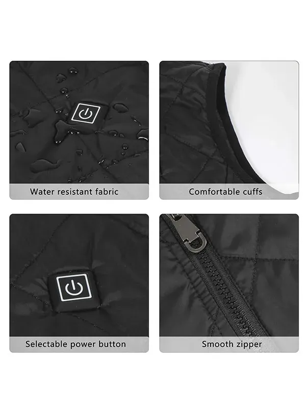 Ladies heated vest, 3 heating, 4 heating zones, washable neck heating jacket