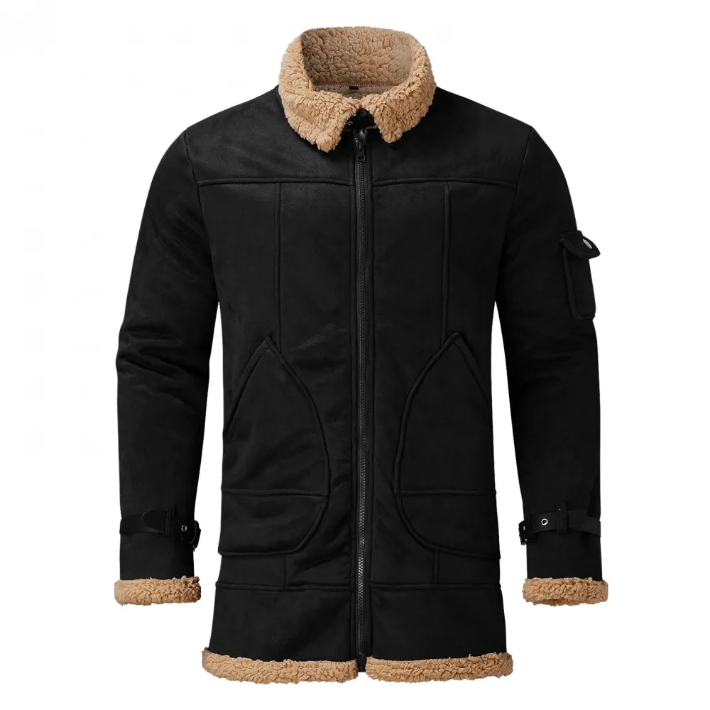 Mens Sherpa Faux Zip Up Heavyweight Plus Size Trench Coat Spread Collared Jacket