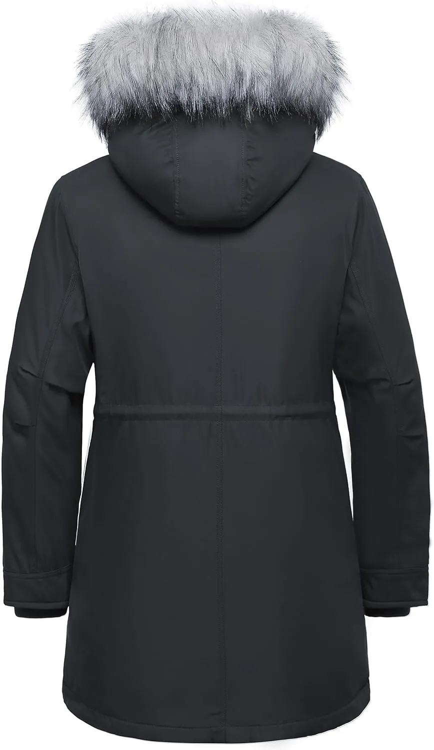 Women's Plus Size Winter Insulated Parka Coat with Faux Fur Hood