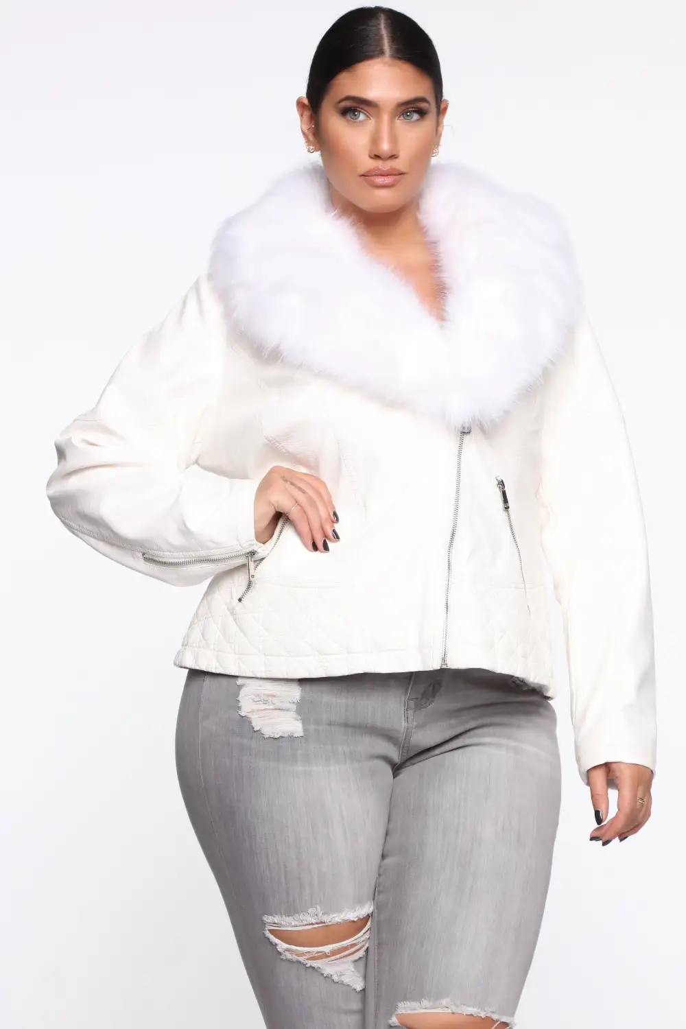Elsa Faux Leather Jacket - White