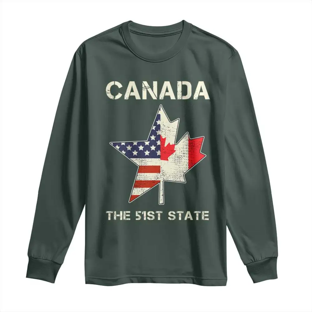 Canada The 51st State Long Sleeve Shirt Maple Canadian American Flag TS09