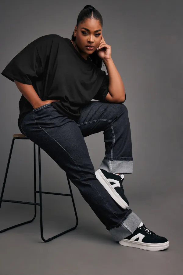 YOURS Curve Indigo Blue Wide Leg Turn Up Jeans