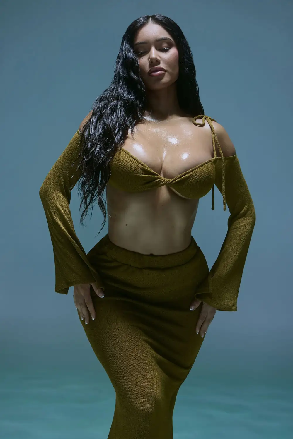 Sunset Vibe Crochet Skirt Set - Olive