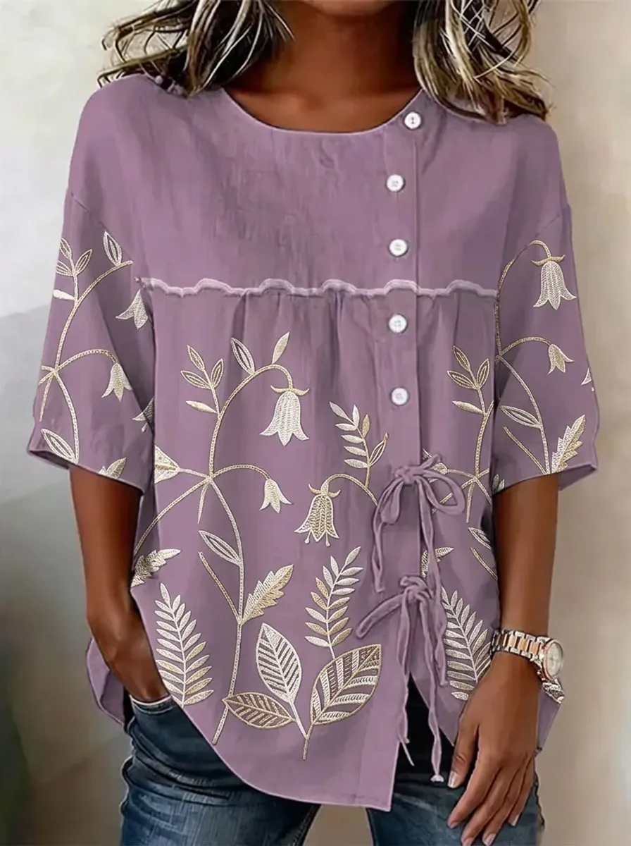 Women's Nashville Floral Embroidery Printed Blouse