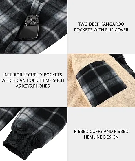 Mens Plaid Flannel Sherpa Lined Fleece Jackets