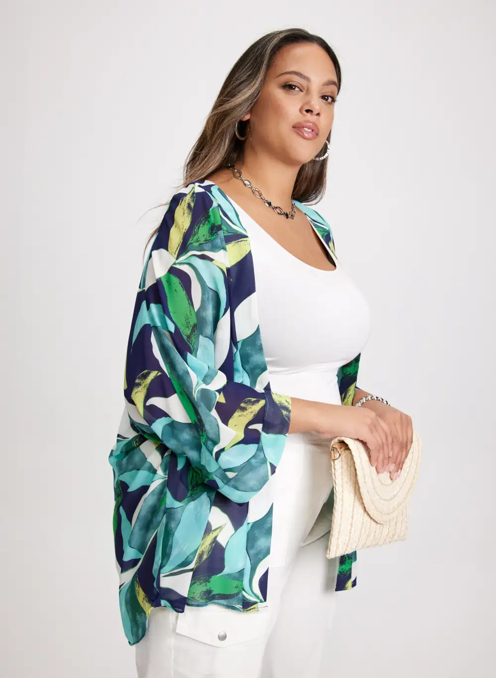 Tropical Print Open Cardigan