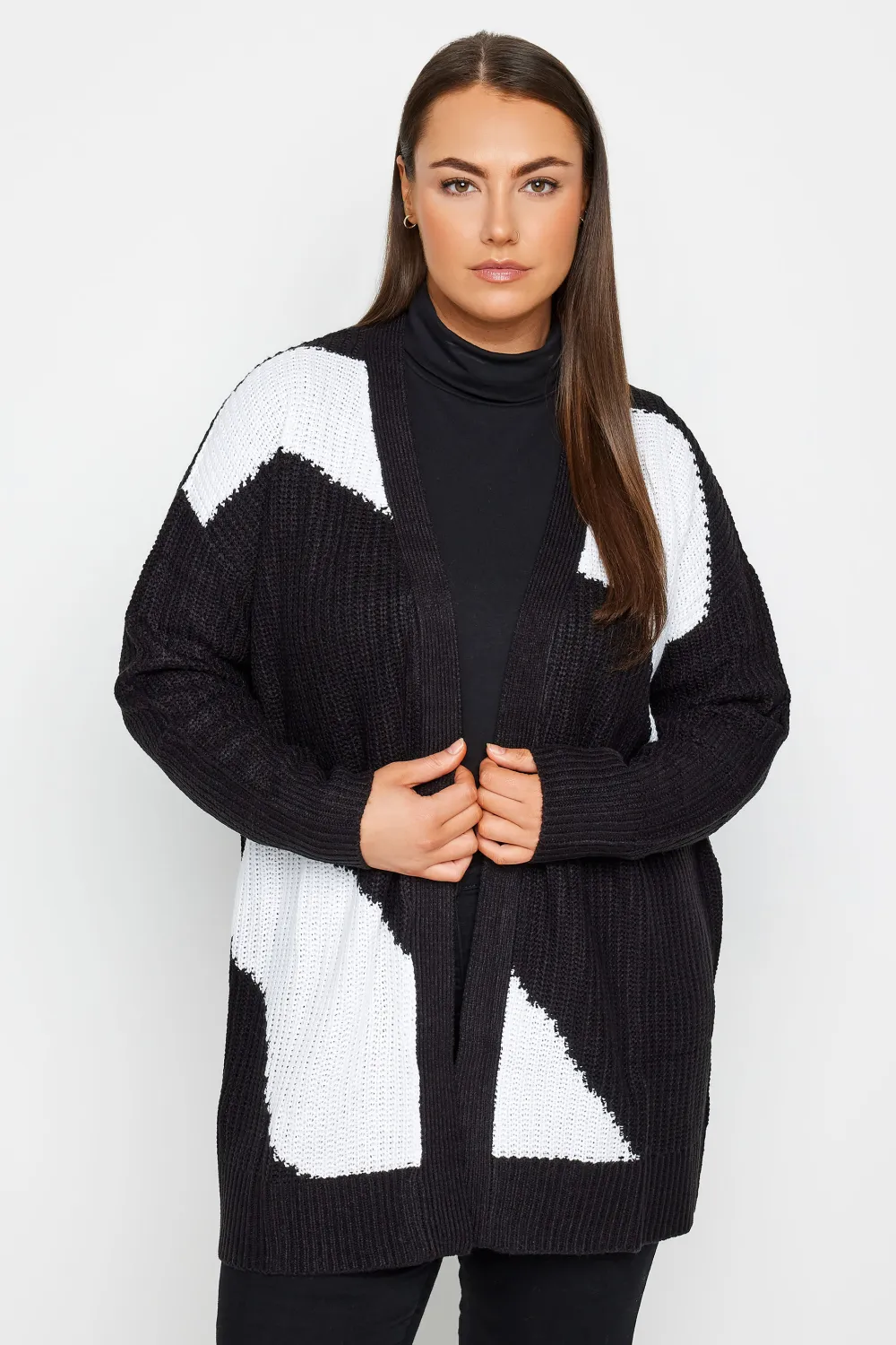 Evans Black & White Colour Block Cardigan