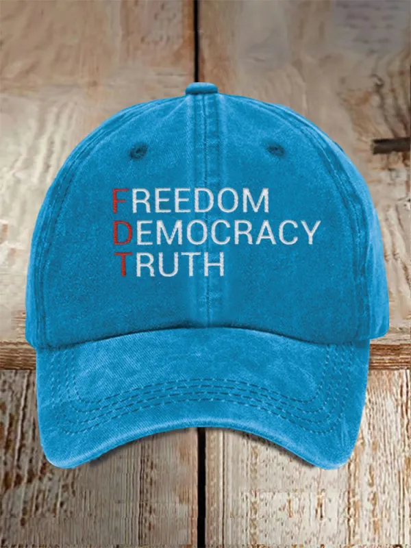 Unisex Distressed Washed Cotton FDT Freedom Democracy Truth Hat