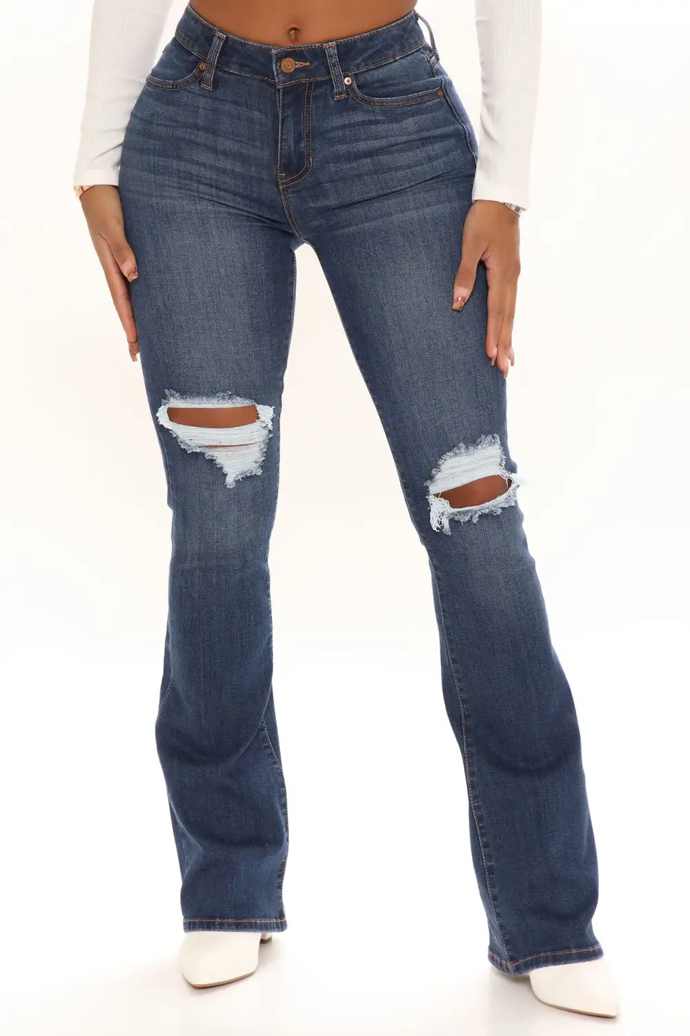 Jessie Mid Rise Distressed Bootcut Jean - Dark Wash