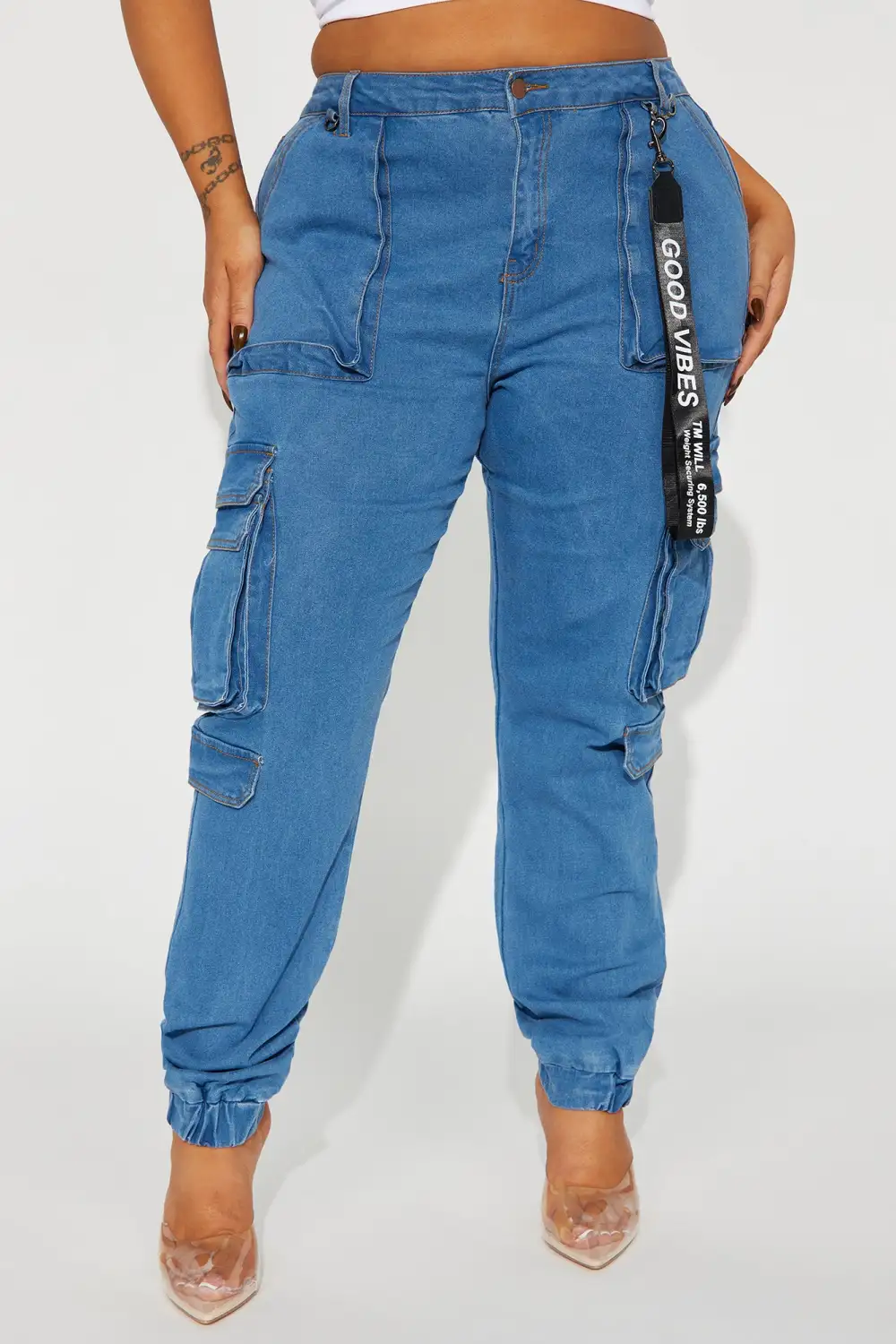 Good Vibes Always Denim Joggers - Blue