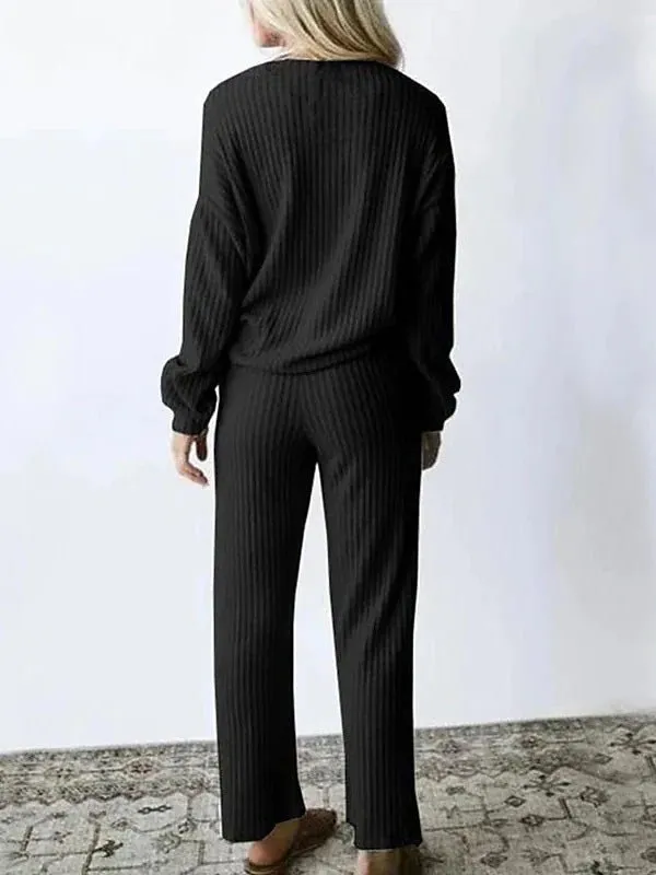 Women's Sets Solid Long Sleeve Top & Pants Casual Two Piece Set