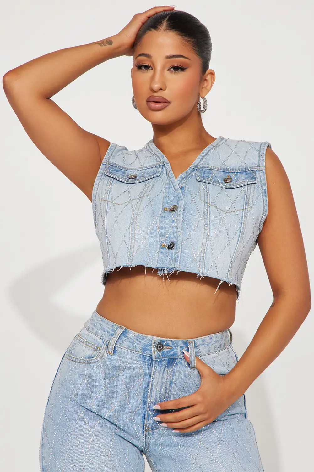 Shine Bright Denim Pant Set - Light Wash