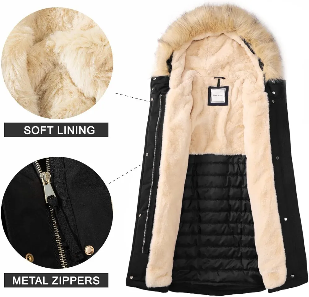 Women's Winter Coats Fleece Lined Parka Jacket Hooded Long Winter Warm Parka Coat with Pockets