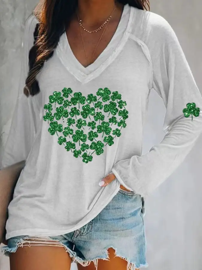 Women's Shamrock Heart Print T-Shirt