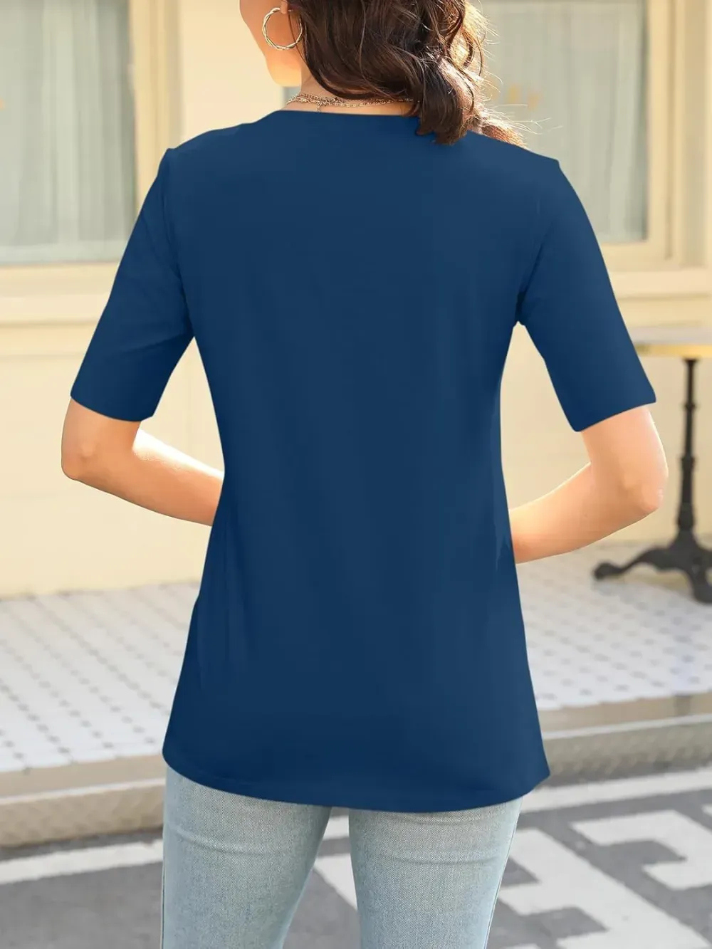 ORANDESIGNE Women's Color Block Short Sleeve T Shirts Casual V Neck Summer Tops Tees Loose Fit Blouses