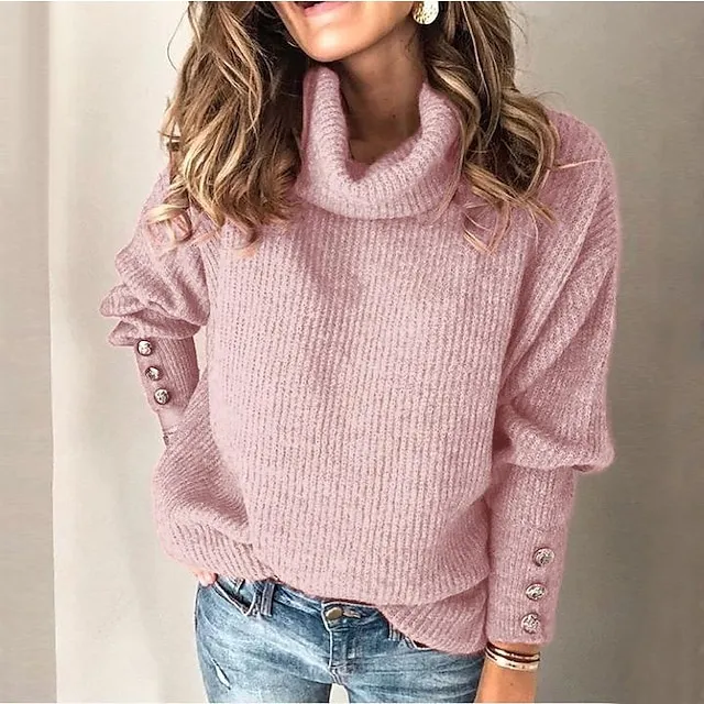 Women's Sweatshirt Sweater Pullover Basic Pinck Black White Solid Color Street Casual Pile Neck Long Sleeve Top Micro-elastic Fall & Winter