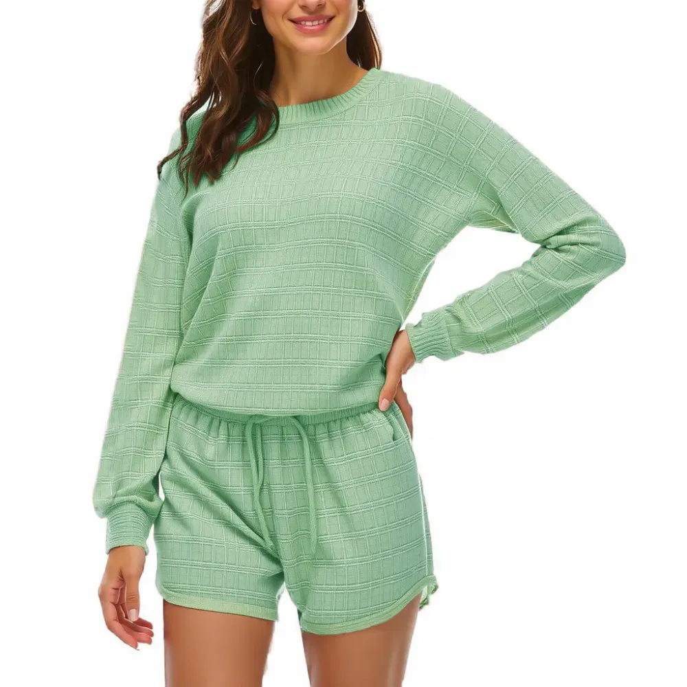 Long-sleeved Shorts Home Service Waffle Two-piece Suit