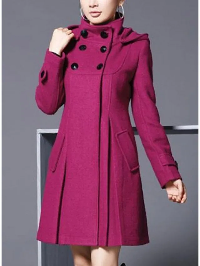 Women's Coat Cloak / Capes Work Street Daily Winter Fall Long Coat Stand Collar Regular Fit Windproof Warm Casual Jacket Long Sleeve Solid Color Green Black Dark Gray