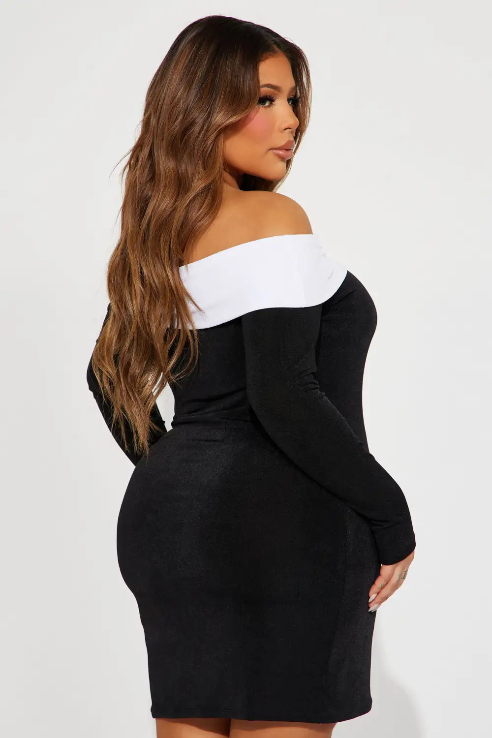 Mia Off Shoulder Mini Dress - Black/White