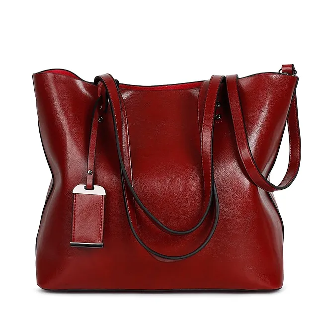 Women's Tote Shoulder Bag Tote PU Leather Shopping Daily Office & Career Rivet Solid Color Black Red Wine Brown