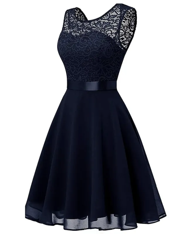 Women‘s Party Dress Lace Dress Knee Length Dress Pink Red Wine Dark Blue Red White Black Sleeveless Pure Color Lace Spring Summer Crew Neck Elegant 2022 XS S M L XL XXL XXXL