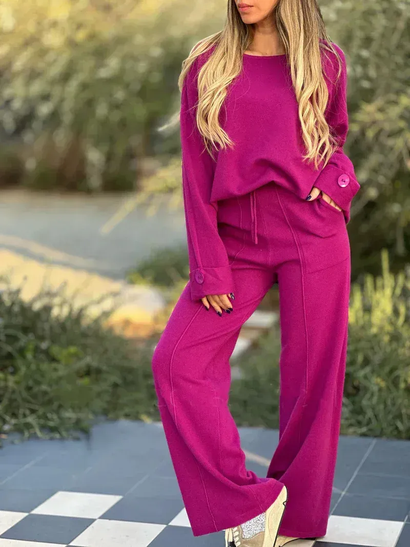 Womens 2 Piece Lounge Set Fall Long Sleeve Pullover Tops And Long Wide Leg Pants Tracksuit Sweater Lounge Sets