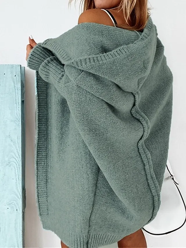 Women's Cardigan Hooded Solid Color Stylish Basic Casual Long Sleeve Loose Sweater Cardigans Hooded Open Front Fall Winter Denim Purple / Holiday / Going out