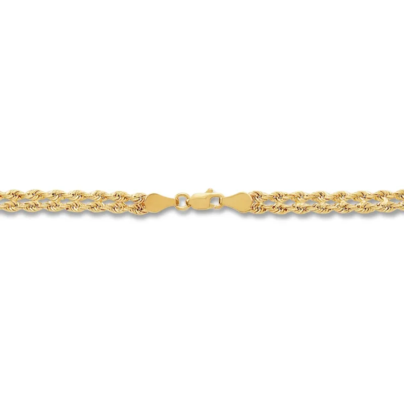 Double Hollow Rope Chain Necklace 10K Yellow Gold 18