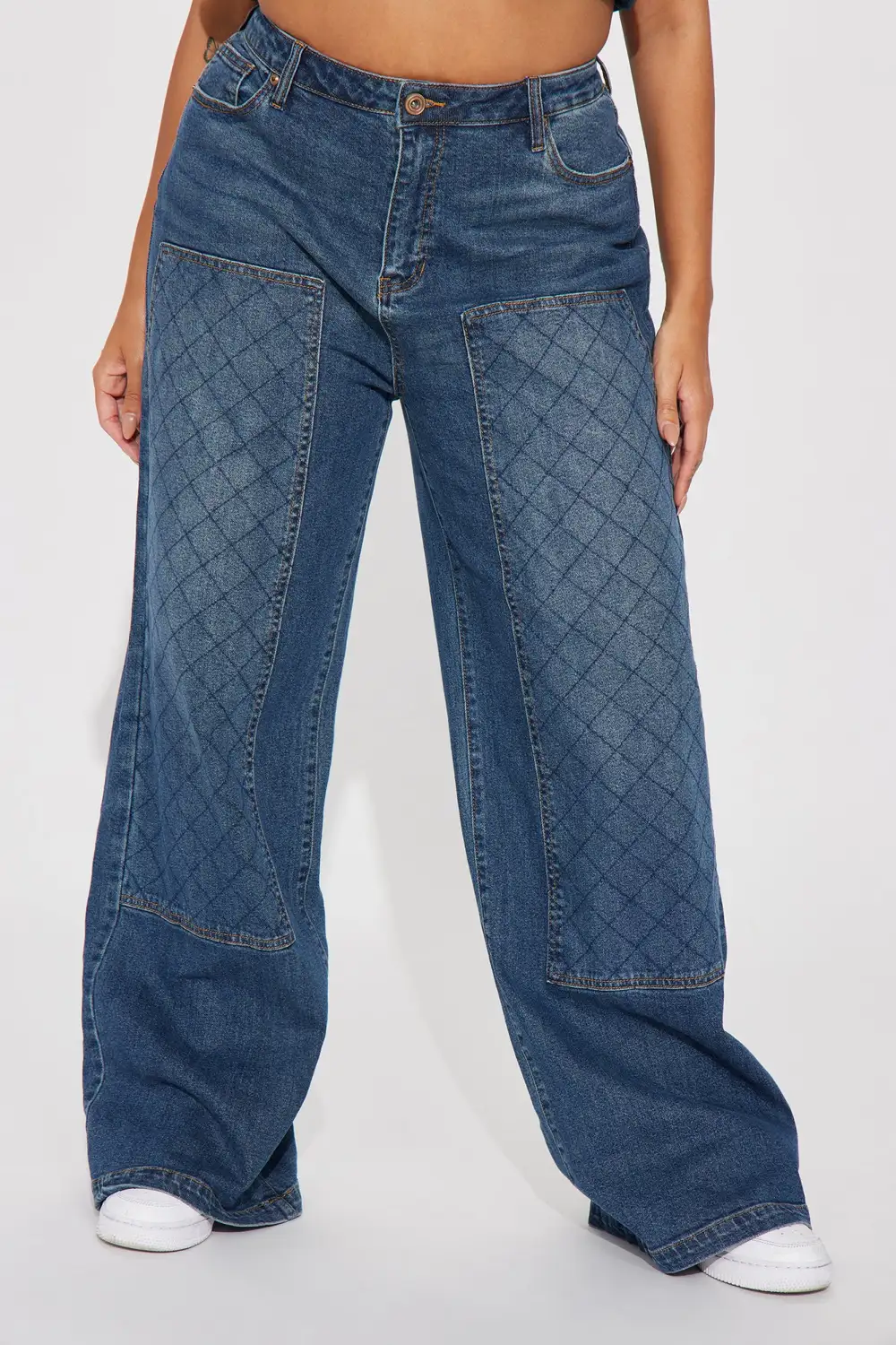 Midnight Streets Quilted Wide Leg Utility Jeans - Dark Wash