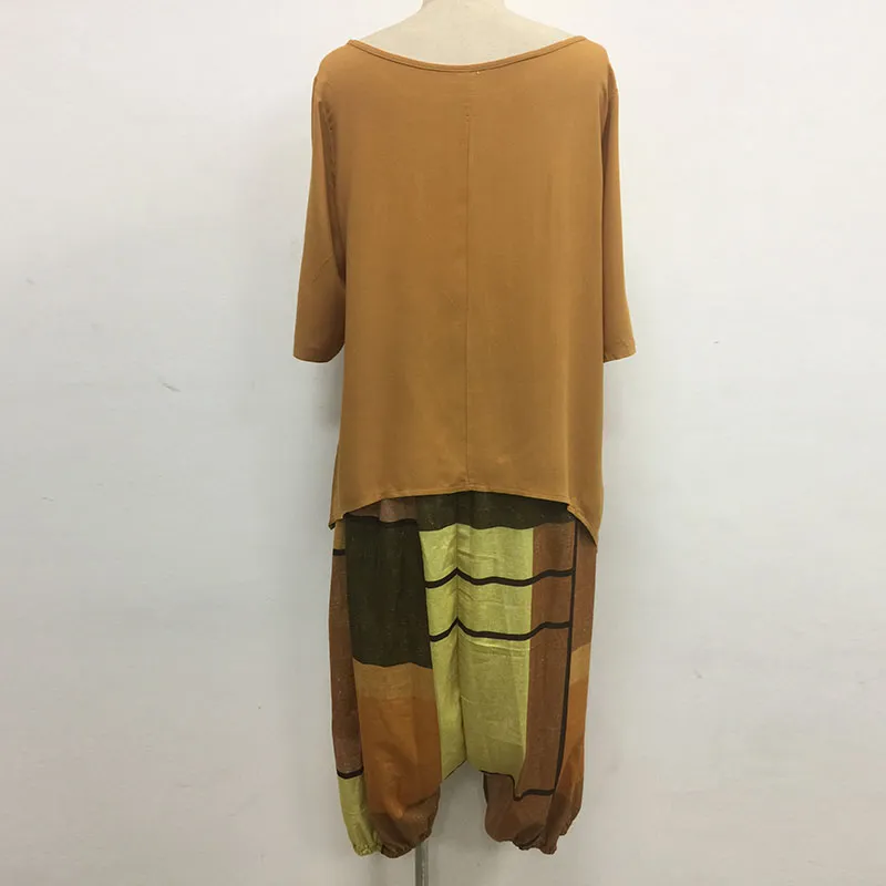 Women Cotton Linen Tank Shirt & Pants Relaxed Fit S-5XL Loose knickerbockers pants & Solid Color Shirt ,Cotton Linen Shirt & Pants Two-piece Matching Set